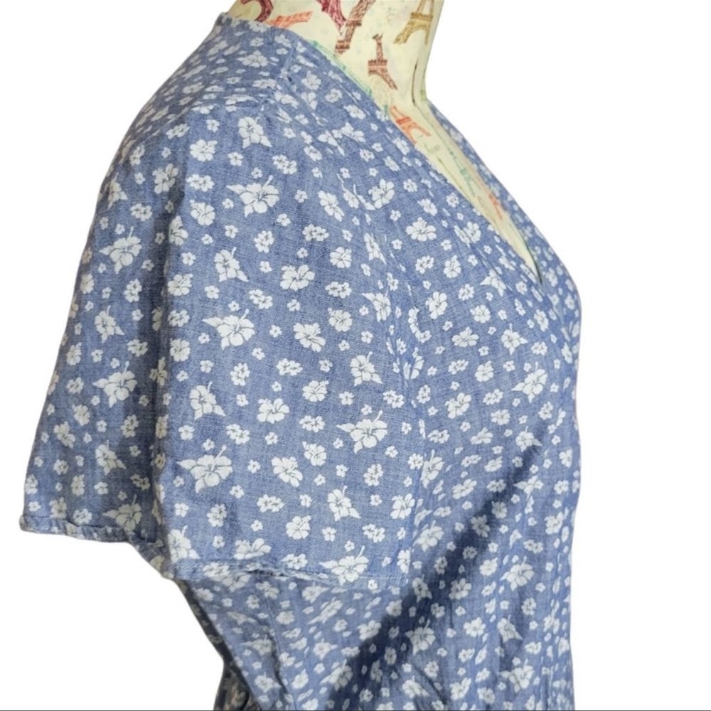 J.Crew Mercantile Sz M Blue Floral Faux Wrap Ruffle Cottage Core Mini Dress - Picture 9 of 13